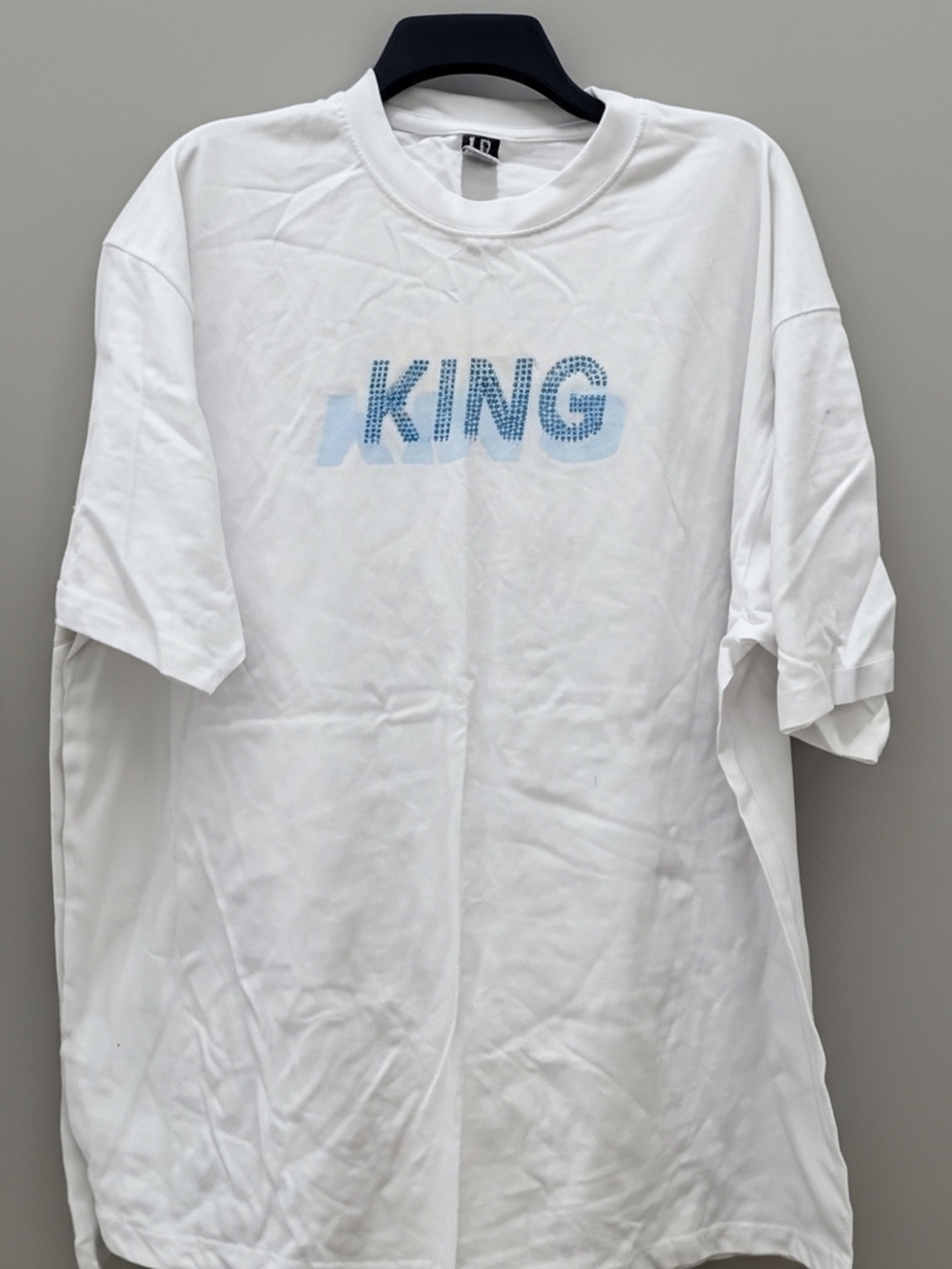 White 'KING' Graphic Tee with Blue Print